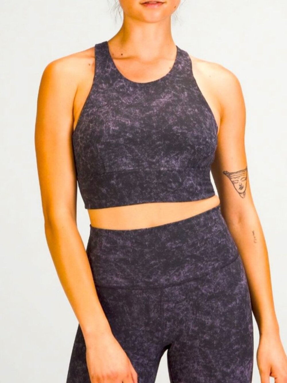 Lululemon Wunder Train Long Line Sports Bra Denim Wash Print Dusky Lavender